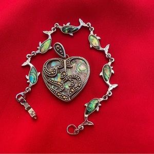 80% Silver bracelet and pendant with abalone/Mother of pearl